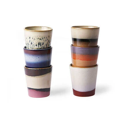 HK Living 70's ACE6857 Mok 200 Ml Aardewerk Dunes-Air-Sunset-Frost-Tornado-Hail 6-delig